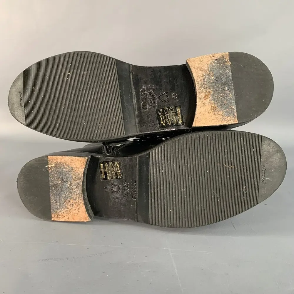 MAJE Size 9 Black Leather Studded Belted Side Zipper Military Ankle Boots - Picture 5 of 8